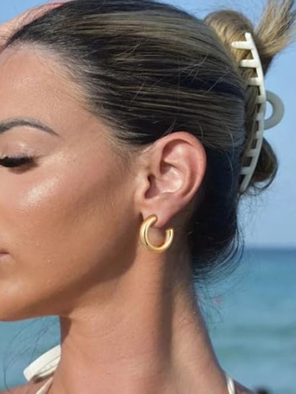 Chunky Hoop Earrings for Women 14K Gold Plated, 925 Sterling Silver Post Hoops